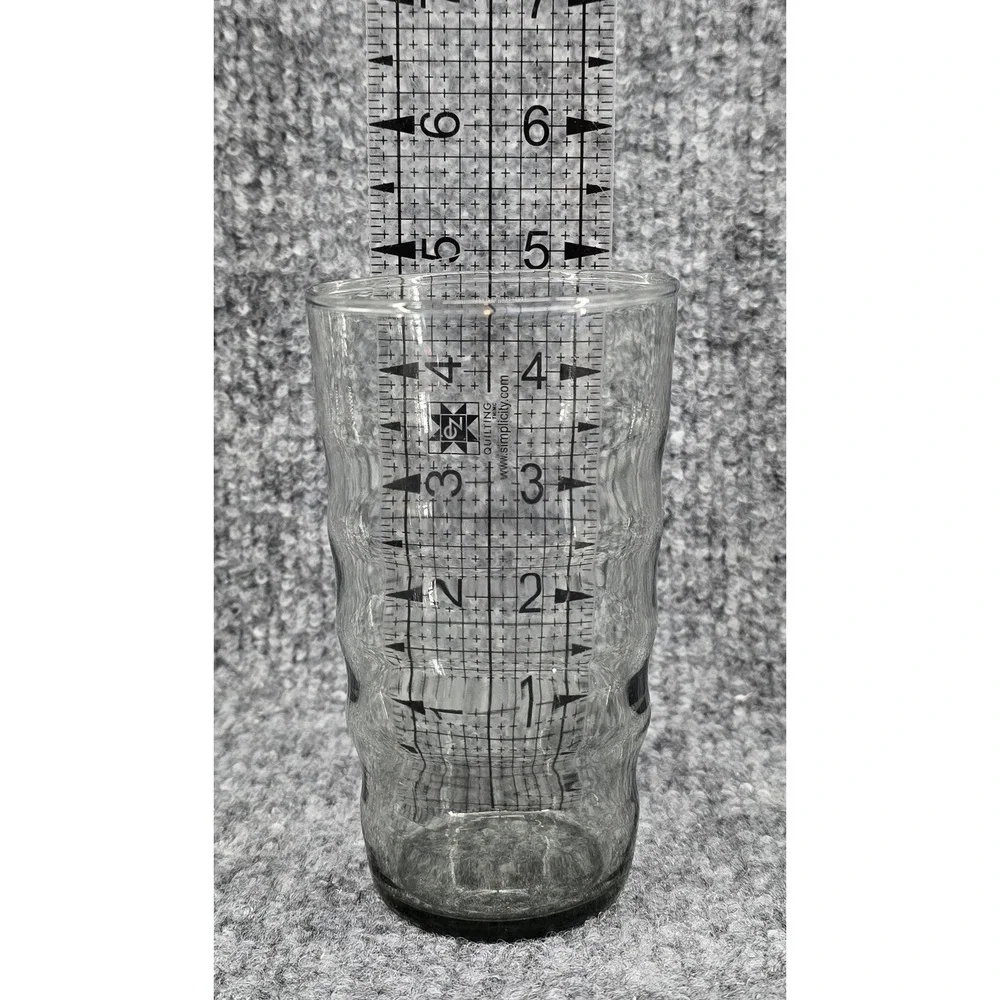 Vtg Set of 4 Smoke Gray Glass‎ Tumbler 5 in Rippled Beehive Wavy Juice Sized